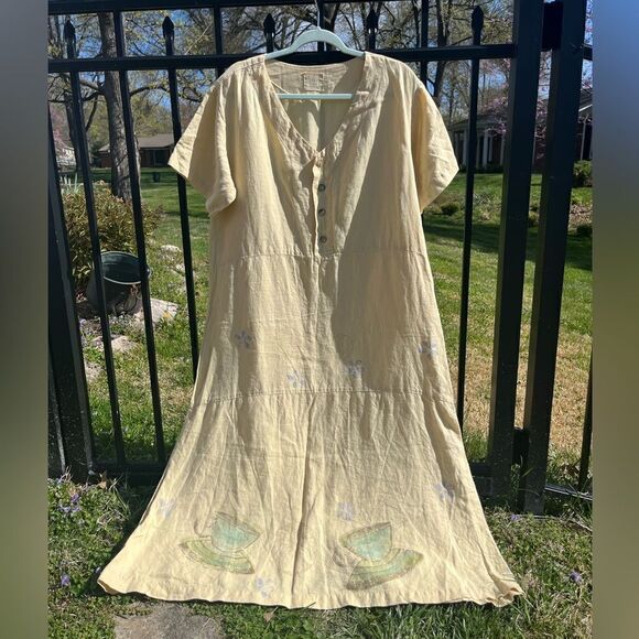 Blue Fish Hand Painted Linen Dress - Picture 8 of 14